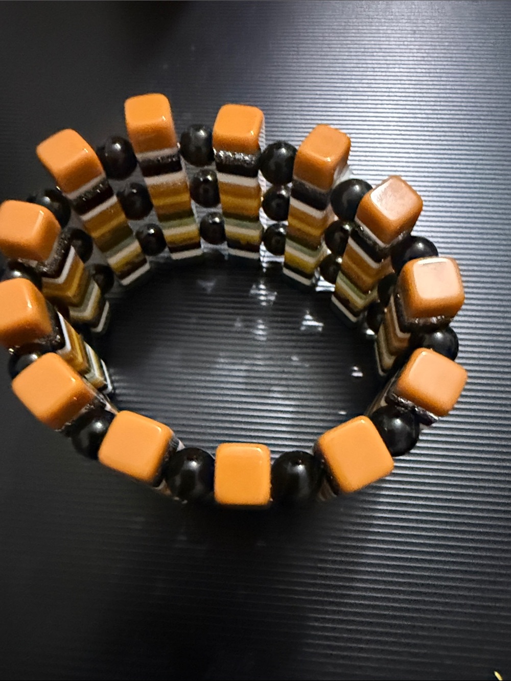 Multi-Color Striped Glass Beaded Bracelet - Picture 2 of 3